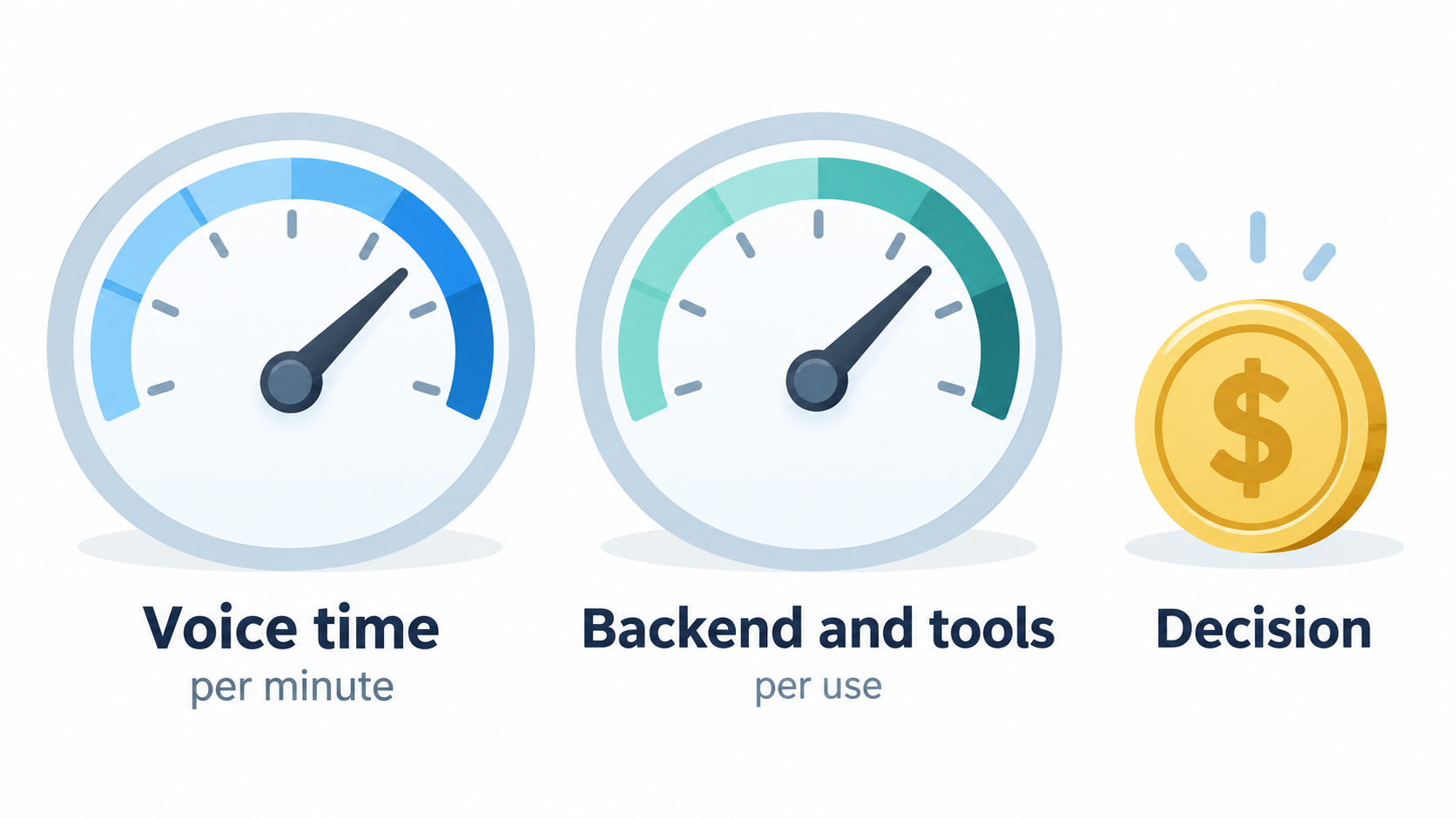 Two meters for a live voice call, voice minutes and backend usage, plus a small cost per decision