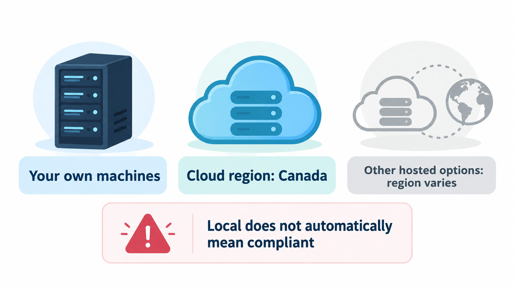 The two ways found to keep a classification step in Canada: your own machines or a Canadian cloud region. Other hosted options process in the US or don't confirm a region